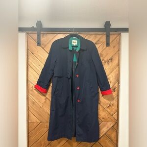 Navy, Green, and Red Trench Coat